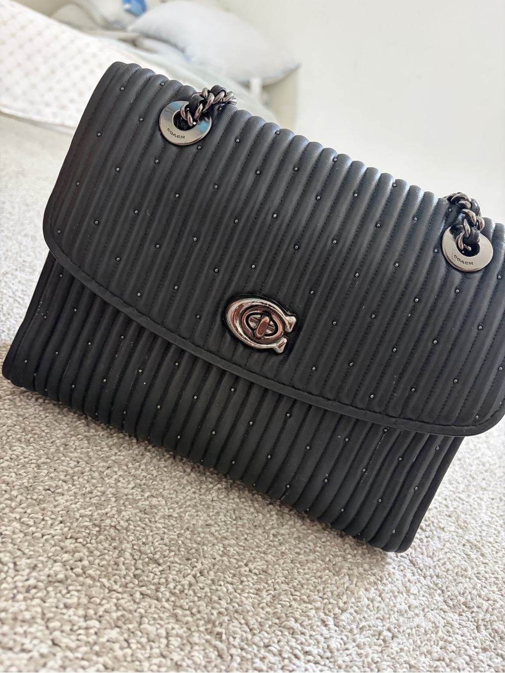 Coach Black Parker Quilted with Rivets Chain Shoulder Bag